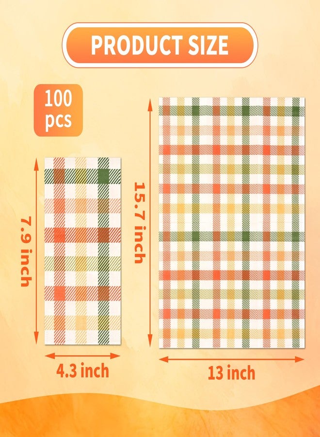 Elyxio 100 Fall Plaid Paper Napkins Autumn Colors Paper Hand Towels Thanksgiving Harvest Disposable Party Napkins Modern Farmhouse Orange Green Check Decorative Napkins for Party Supplies - Image 2